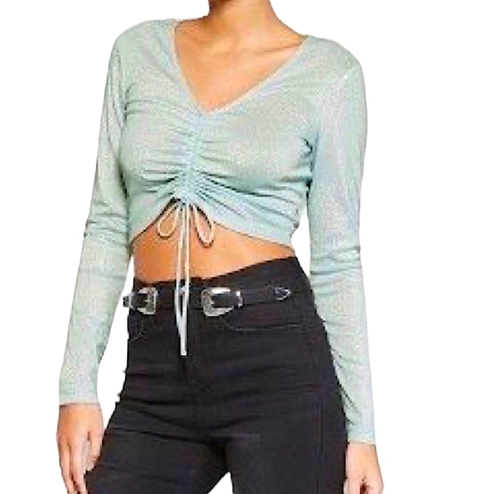 WILD FABLE: Shimmer Misty Blue Tie-Front Crop Top - Size XXL